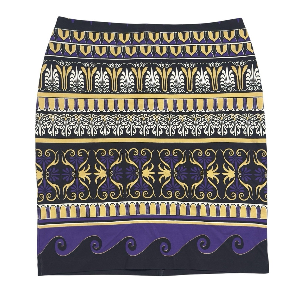 J. McLaughlin NWOT black/purple patterned‎ stretch straight skirt Womens size 6